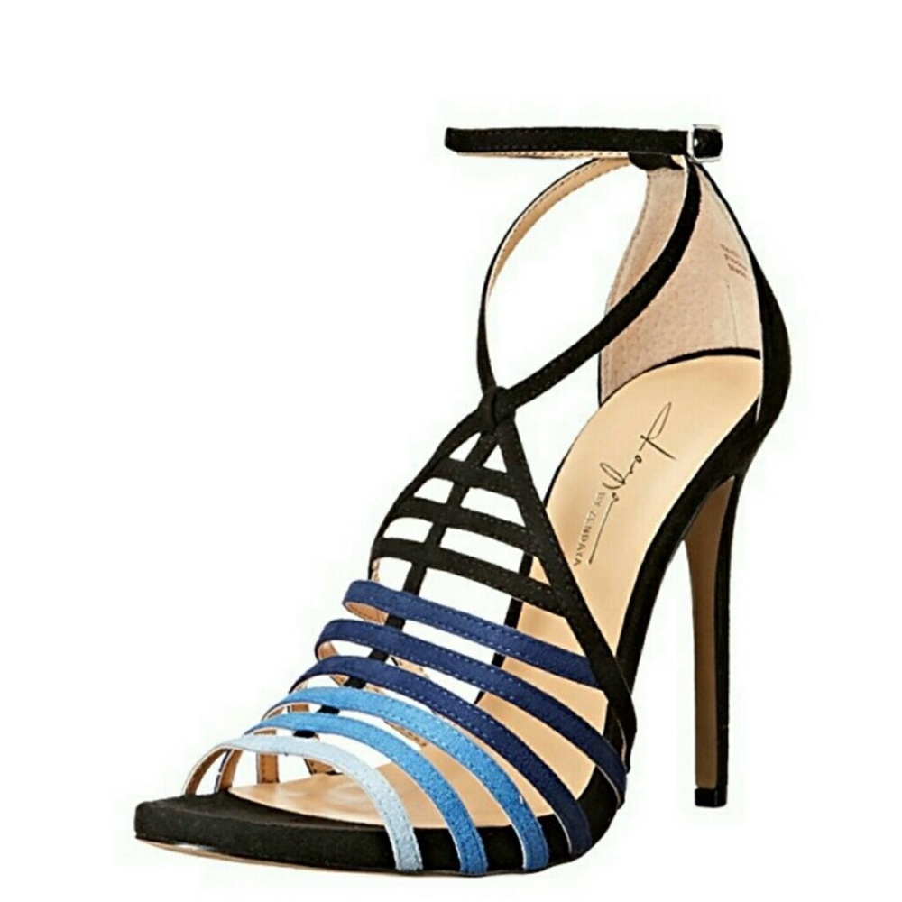 Strappy Ankle-Heel Sandal in Black and Blue